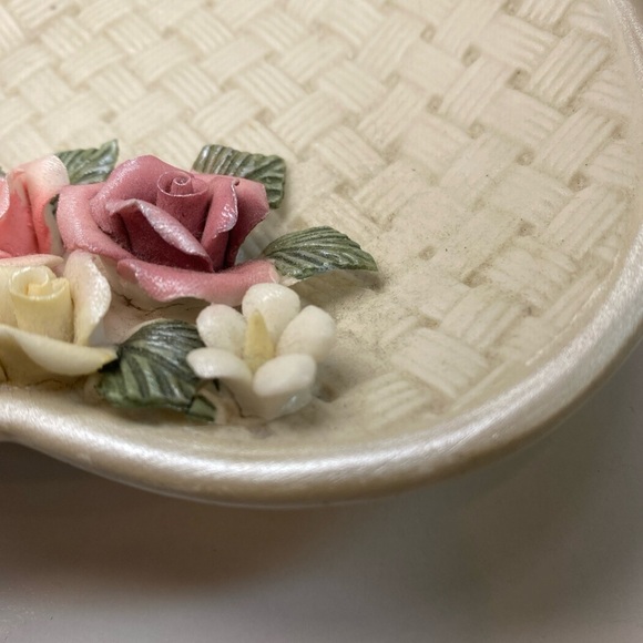 Vintage Ceramic Heart Dish Woven Design Roses Shaped Trinket Dish 5.5x5.5” - Picture 12 of 16